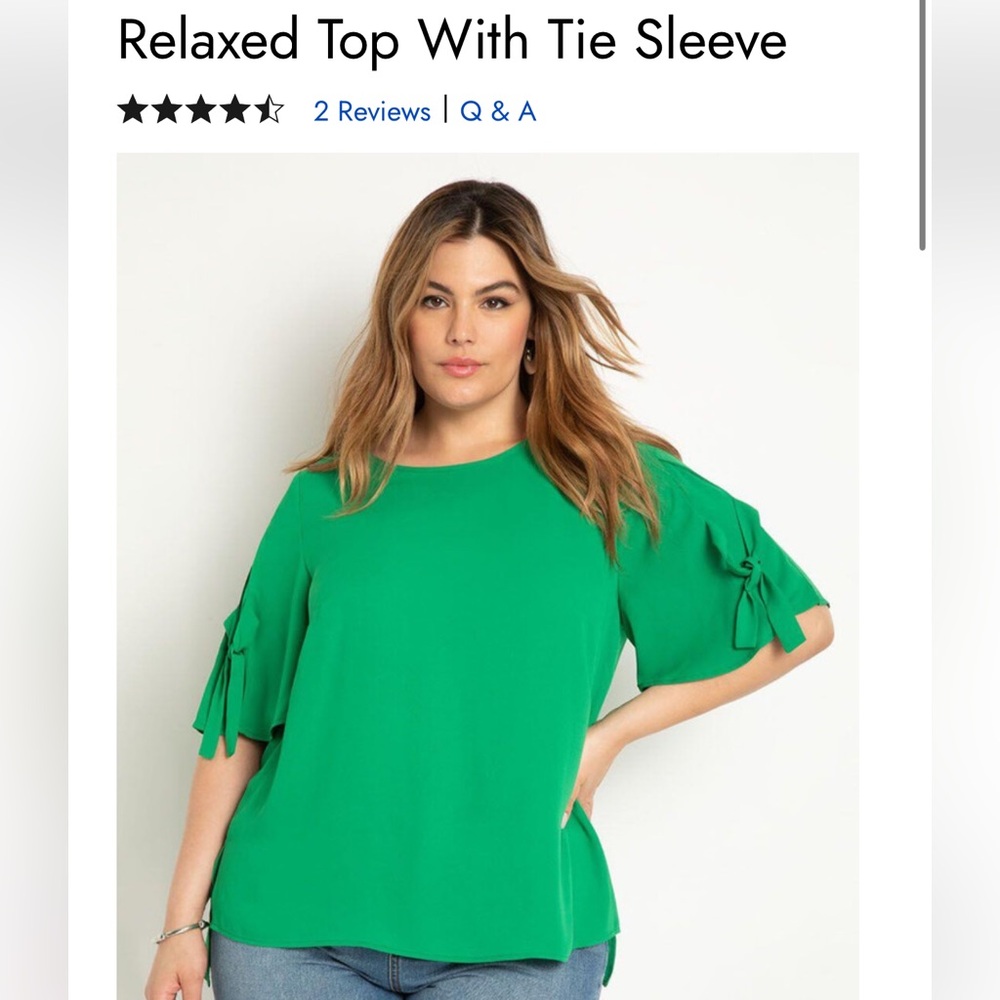 Eloquii Relaxed Top With Tie Sleeve